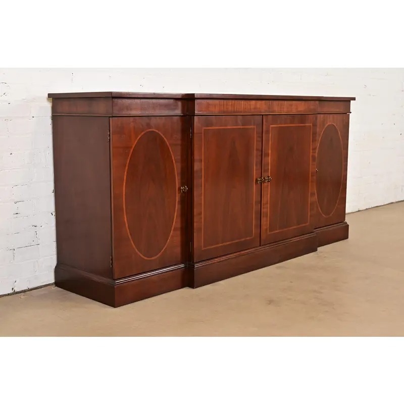 Baker Furniture Historic Charleston Georgian Inlaid Mahogany Breakfront Sideboard or Bar Cabinet - Image 4
