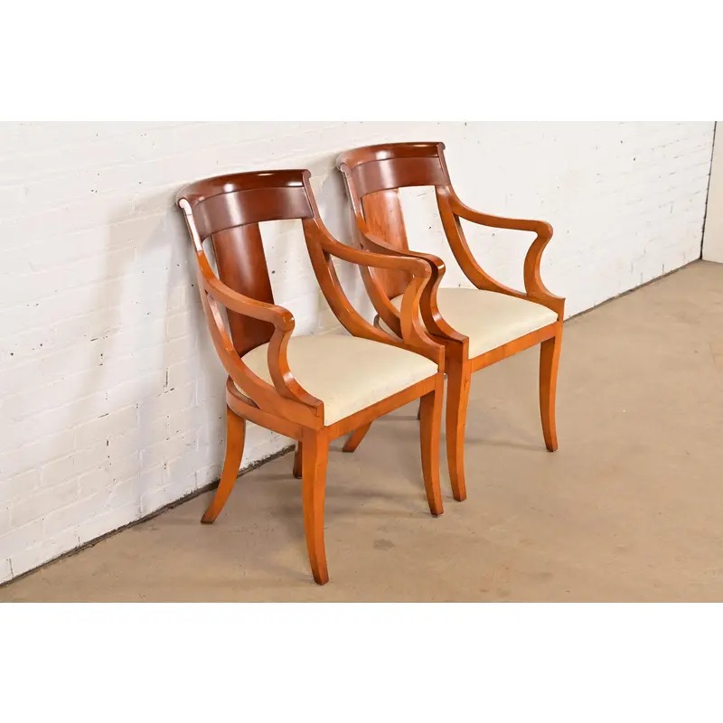 Baker Furniture Regency Solid Cherry Wood Armchairs, Pair - Image 4