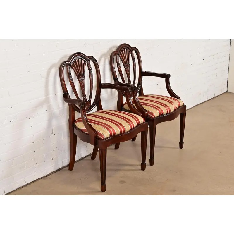 Baker Furniture Style Federal Carved Mahogany Shield Back Armchairs, Pair - Image 4