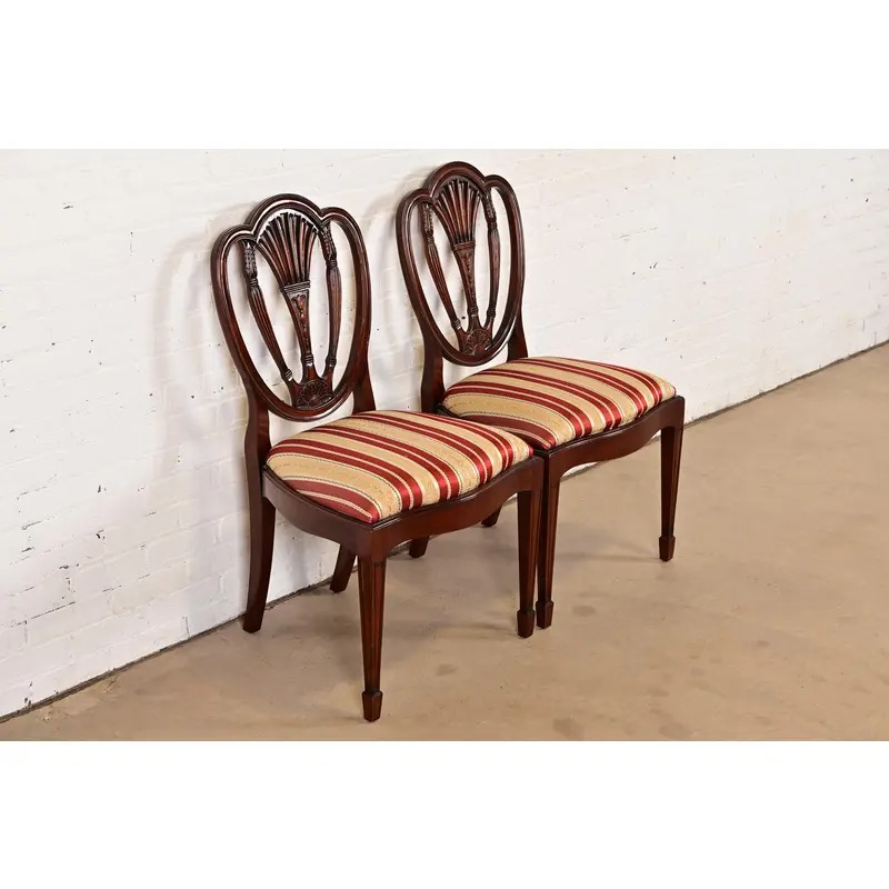 Baker Furniture Style Federal Carved Mahogany Shield Back Side Chairs or Dining Chairs, Pair - Image 4