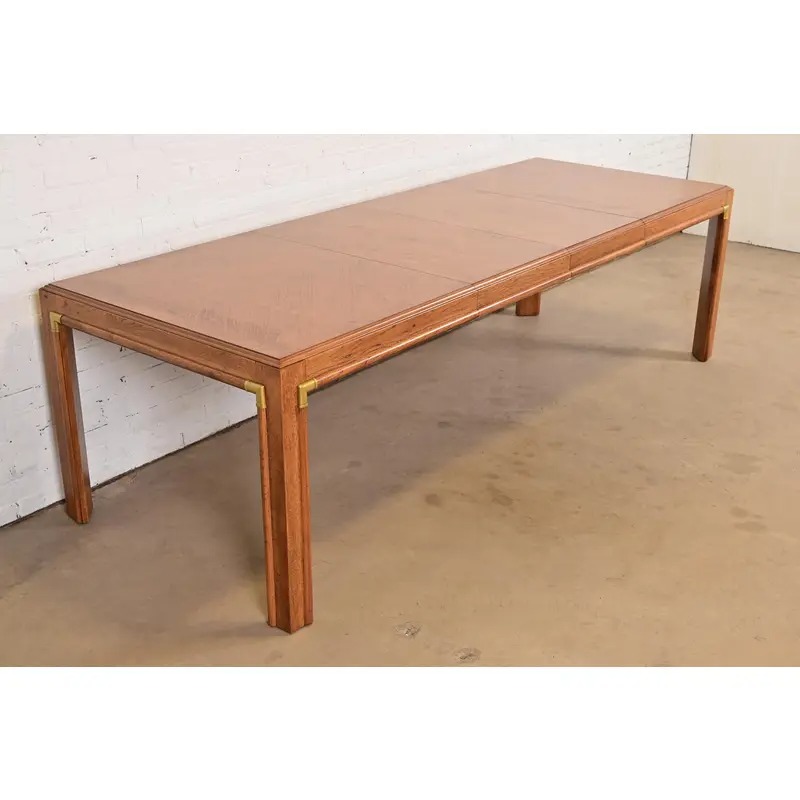 Drexel Heritage Mid-Century Hollywood Regency Campaign Walnut Extension Dining Table, Newly Refinished - Image 4