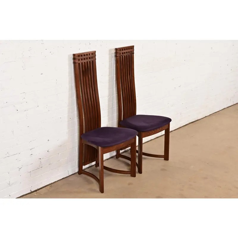 Frank Lloyd Wright Style Arts & Crafts High Back Side Chairs or Dining Chairs, Pair - Image 4