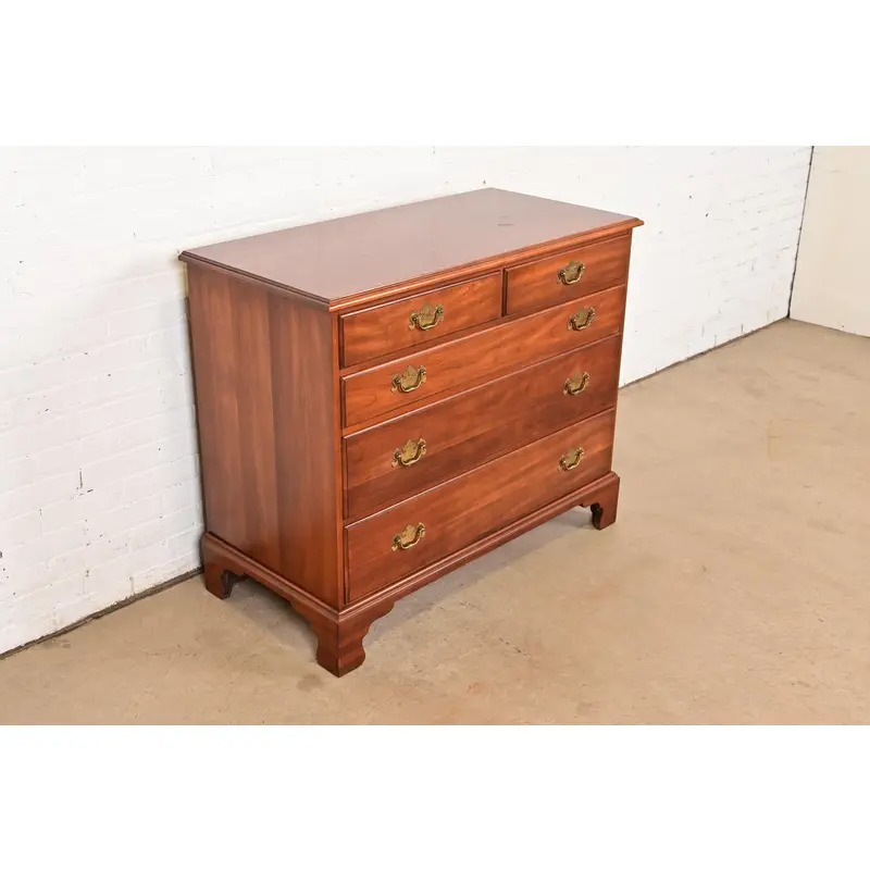 Henkel Harris Georgian Solid Cherry Wood Five-Drawer Dresser or Chest of Drawers, Circa 1960s - Image 4