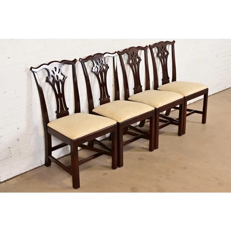 Kindel Furniture Georgian Carved Mahogany Dining Chairs, Set of Four - Image 4