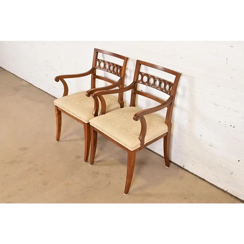 Kindel Furniture Regency Carved Cherry Wood Armchairs, Pair - Image 4