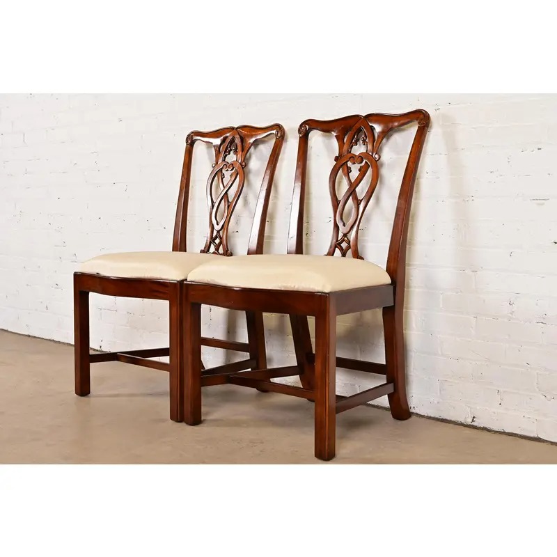 Maitland Smith Georgian Carved Mahogany Side Chairs or Dining Chairs, Pair - Image 4
