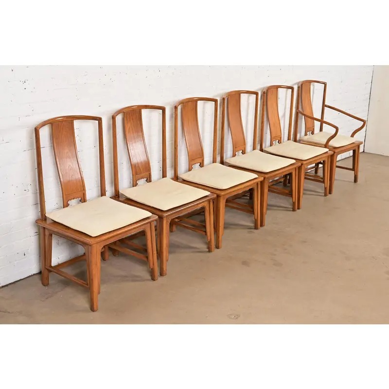 Michael Taylor for Baker Furniture Far East Collection Carved Walnut Dining Chairs, Set of Six - Image 4
