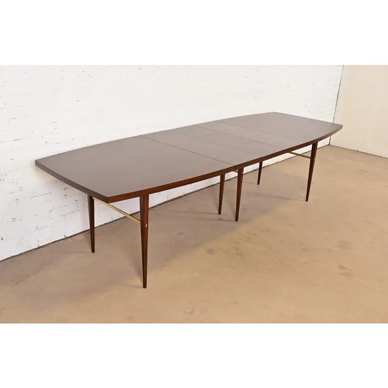 Paul McCobb for Directional Mid-Century Modern Walnut and Brass Extension Dining Table, Newly Refinished - Image 4