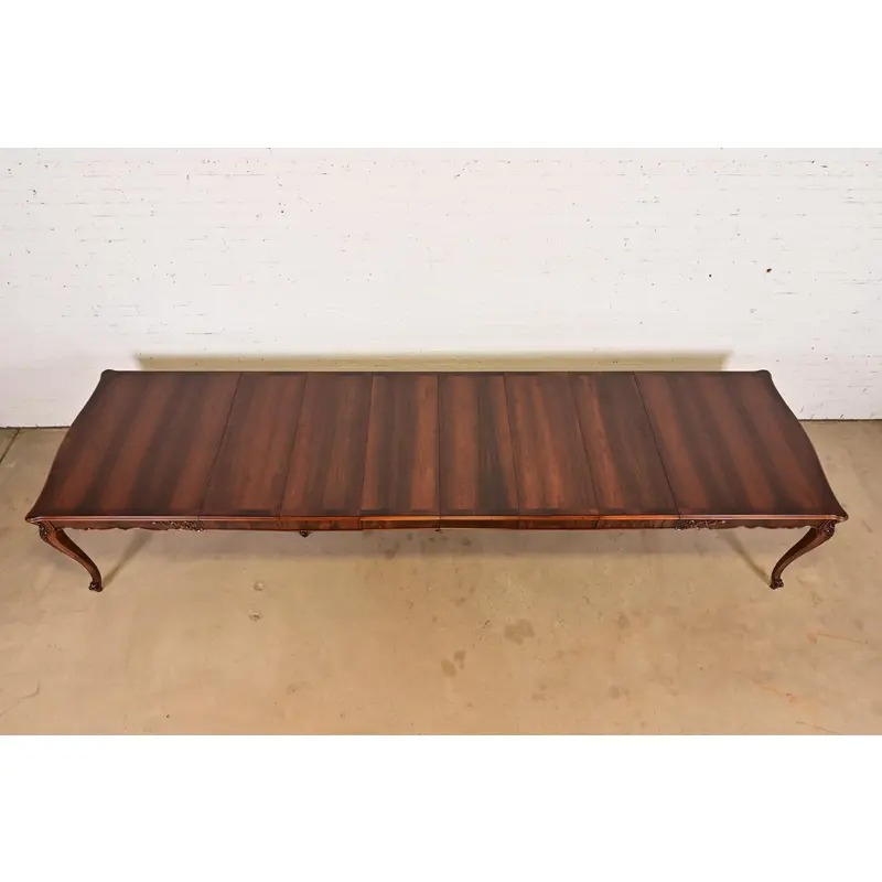 Romweber Antique French Provincial Louis XV Carved Rosewood Extension Dining Table, Newly Refinished - Image 4