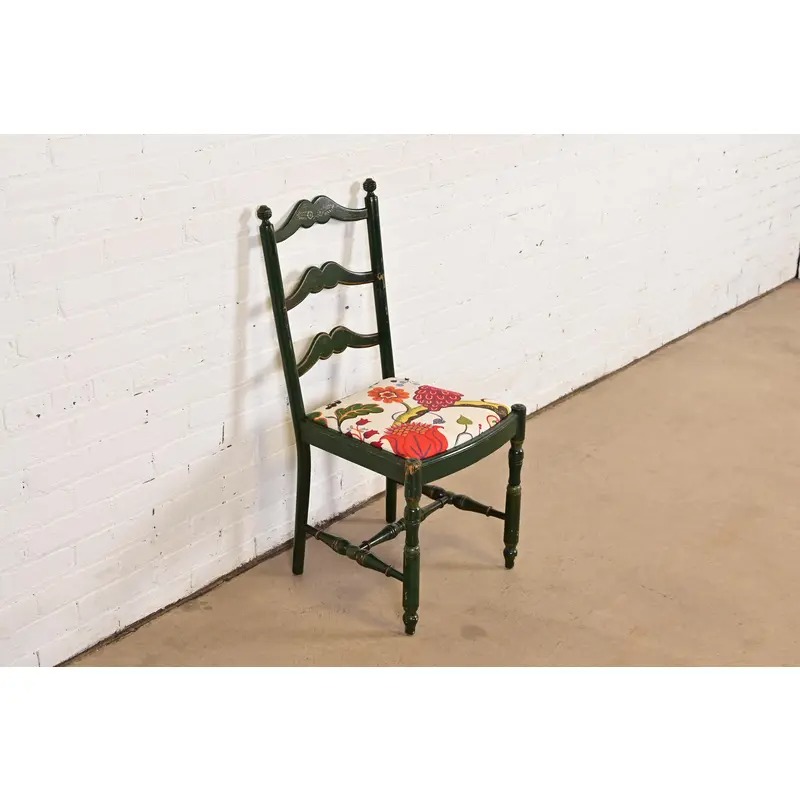 Stickley Brothers Antique Early American Country Cottage Green Lacquered Floral Painted Side Chair, Circa 1920s - Image 4