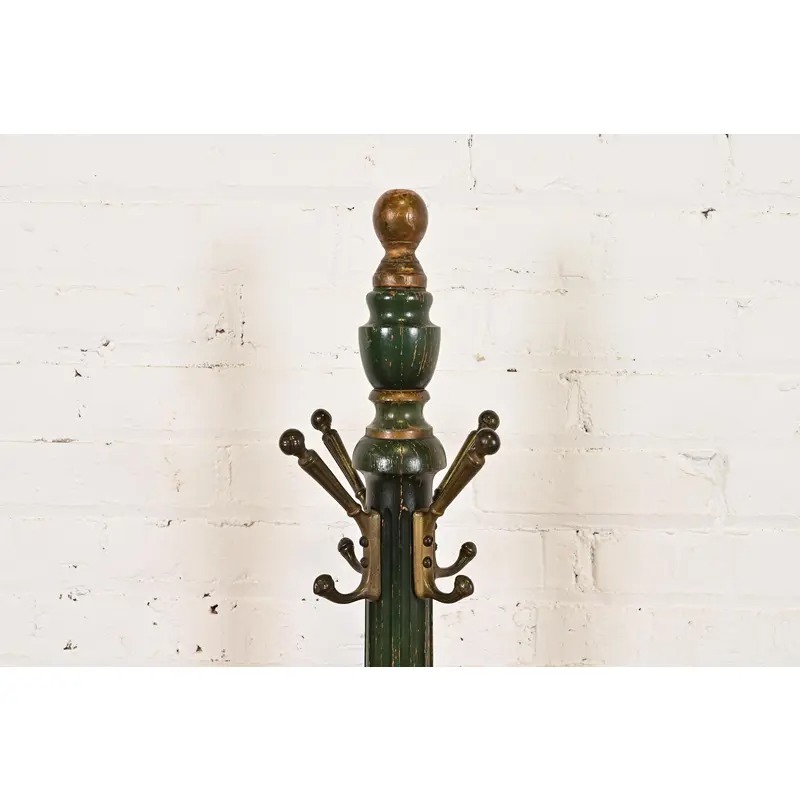 Stickley Brothers Antique Early American Country Cottage Green Lacquered Hall Tree, Circa 1920s - Image 4