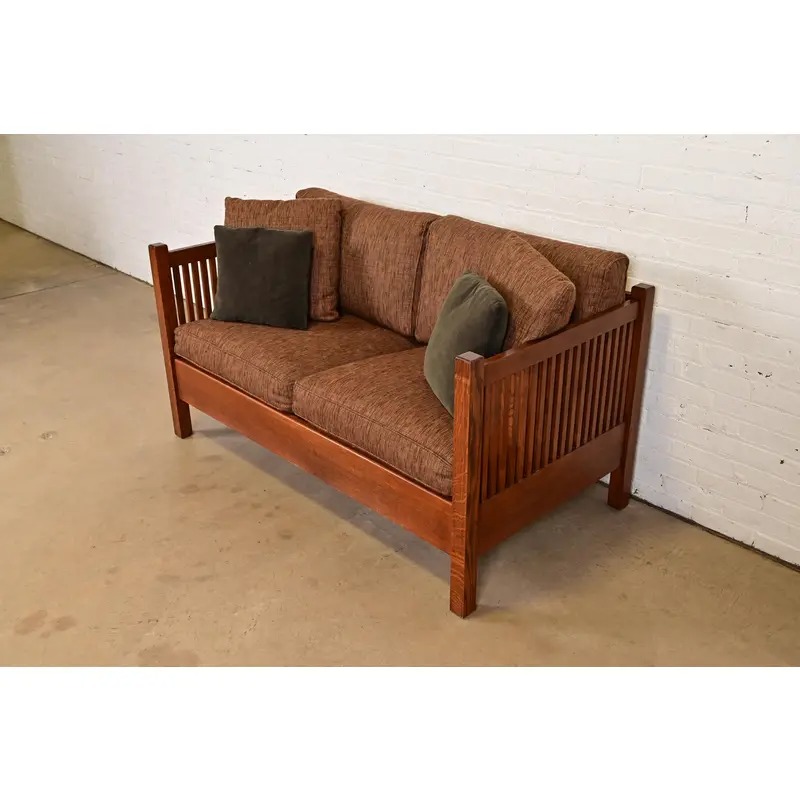 Stickley Mission Oak Arts & Crafts Spindle Settle Sofa - Image 4