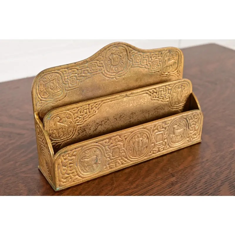 Tiffany Studios New York Zodiac Pattern Bronze Doré Letter Rack - Image 4