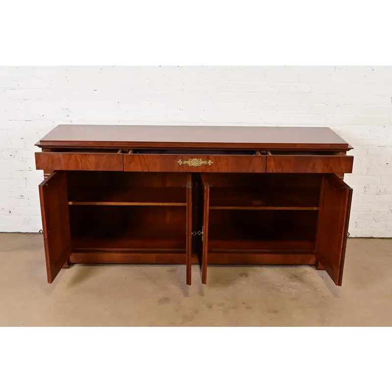 Baker Furniture French Regency Louis XVI Carved Cherry and Burl Wood Sideboard or Bar Cabinet - Image 5