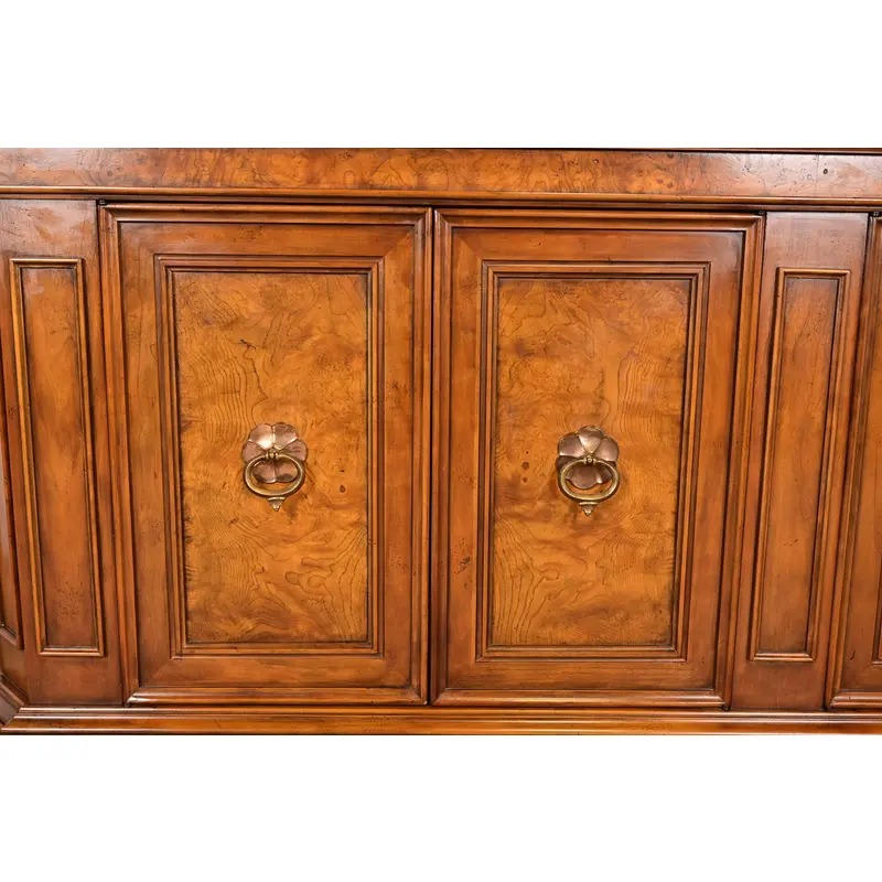 Baker Furniture French Regency Louis XVI Carved Cherry and Burl Wood Sideboard or Bar Cabinet, Circa 1960s - Image 5