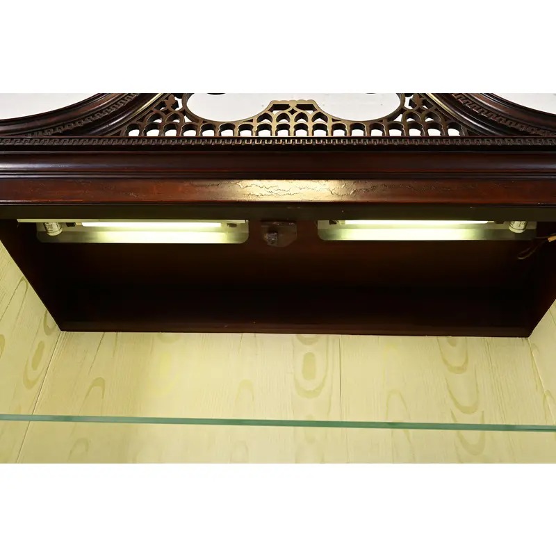 Baker Furniture Georgian Carved Flame Mahogany Lighted Breakfront Bookcase Cabinet, Circa 1960s - Image 5