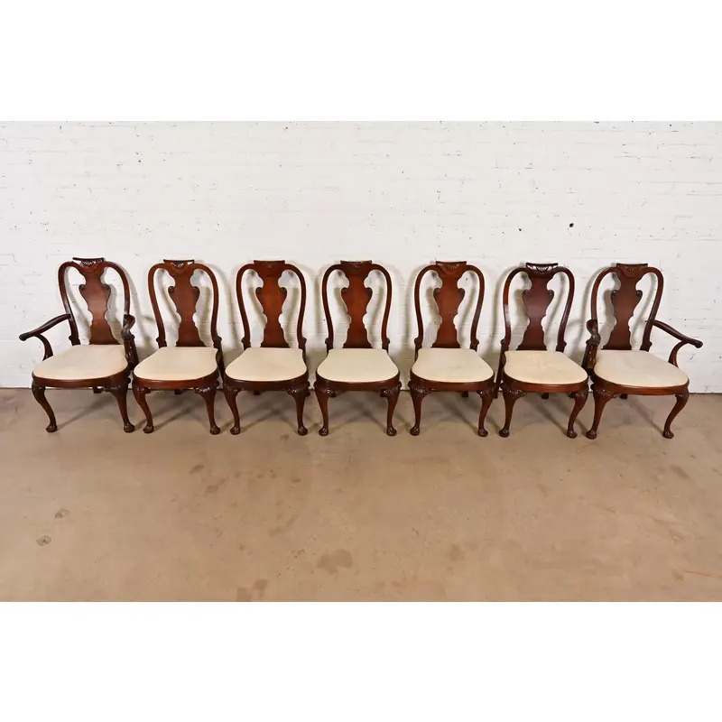 Baker Furniture Georgian Carved Mahogany Dining Chairs, Set of Seven - Image 5