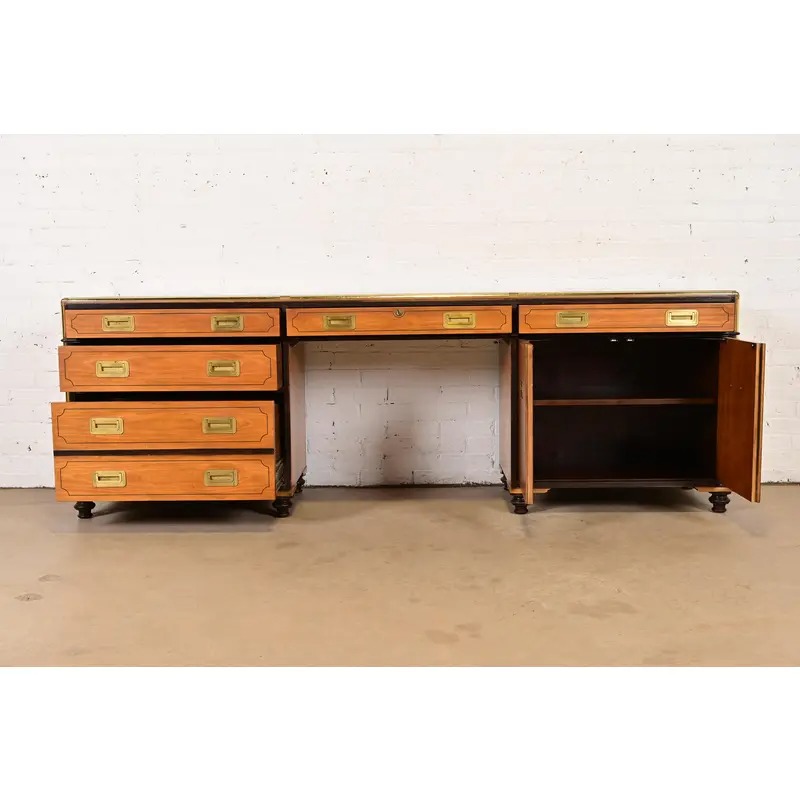 Baker Furniture Mid-Century Hollywood Regency Campaign Satinwood Desk or Executive Credenza, Circa 1960s - Image 5