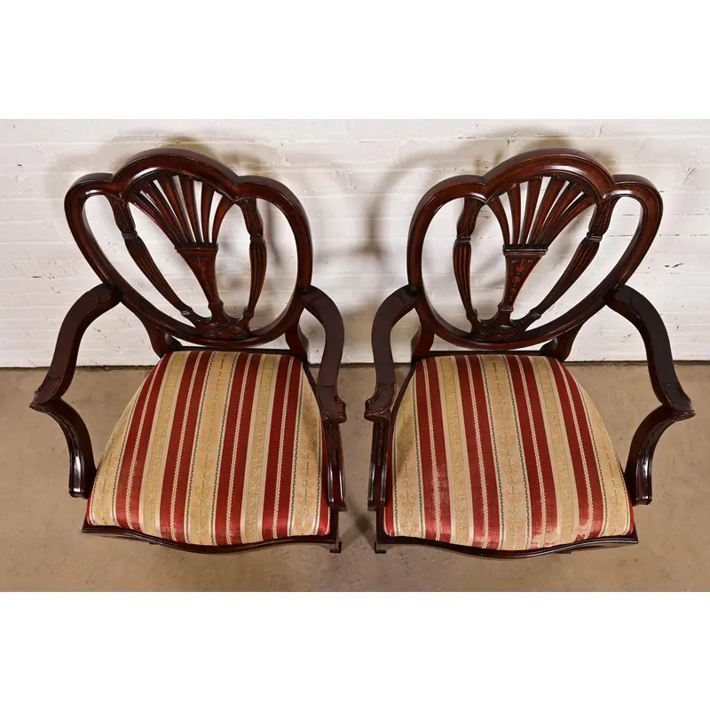Baker Furniture Style Federal Carved Mahogany Shield Back Armchairs, Pair - Image 5