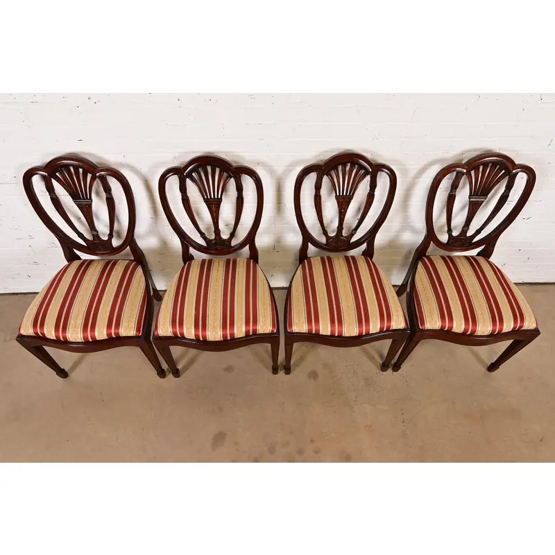 Baker Furniture Style Federal Carved Mahogany Shield Back Dining Chairs, Set of Four - Image 5