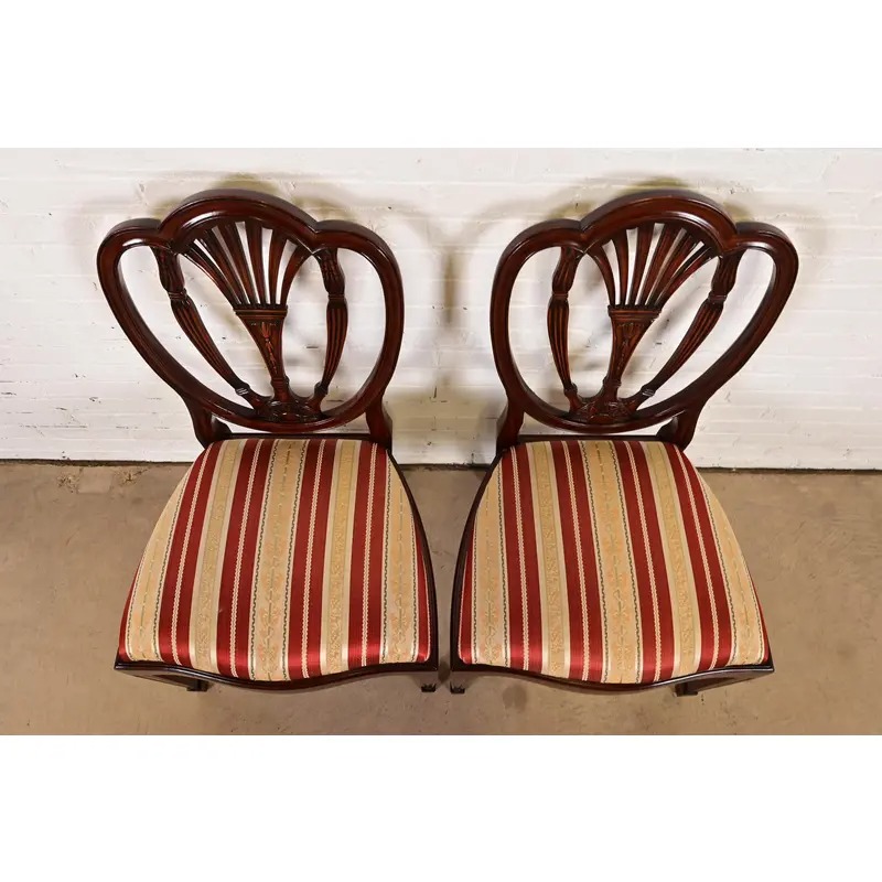 Baker Furniture Style Federal Carved Mahogany Shield Back Side Chairs or Dining Chairs, Pair - Image 5