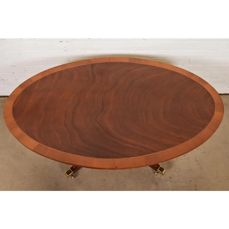 Baker Furniture Style Georgian Banded Mahogany Pedestal Coffee Table - Image 5