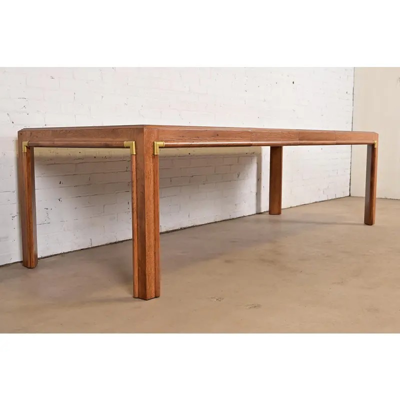 Drexel Heritage Mid-Century Hollywood Regency Campaign Walnut Extension Dining Table, Newly Refinished - Image 5