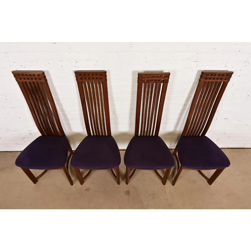 Frank Lloyd Wright Style Arts & Crafts High Back Dining Chairs, Set of Four - Image 5