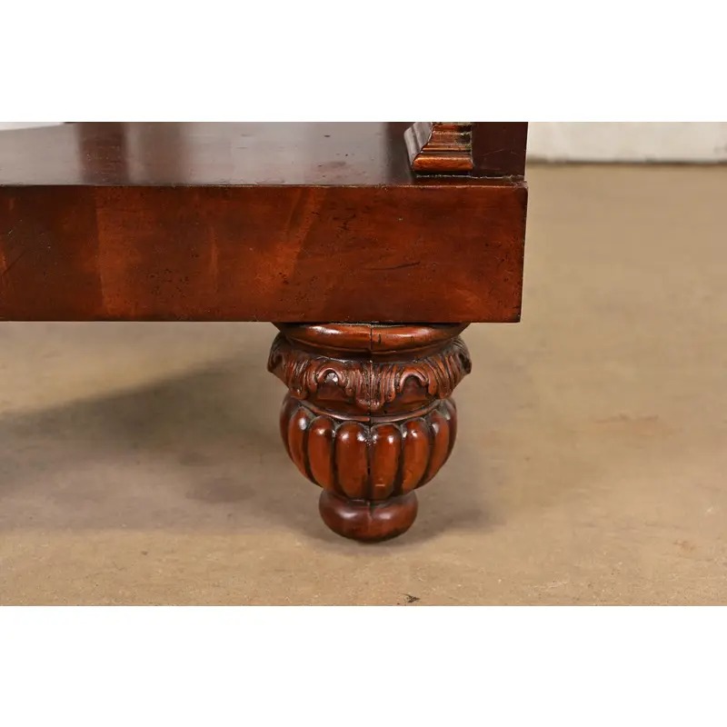 Maitland Smith French Empire of Louis XVI Carved Mahogany Faux Marble Top Console Table With Mirrored Back - Image 5