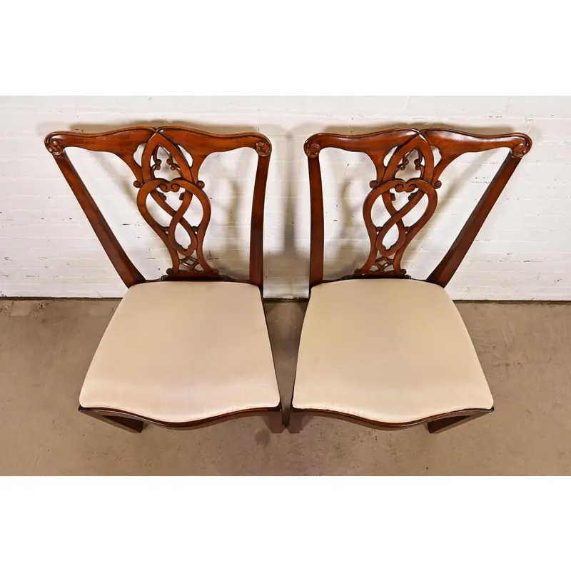 Maitland Smith Georgian Carved Mahogany Side Chairs or Dining Chairs, Pair - Image 5