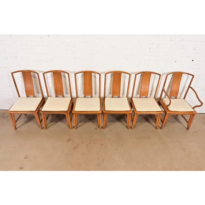 Michael Taylor for Baker Furniture Far East Collection Carved Walnut Dining Chairs, Set of Six - Image 5