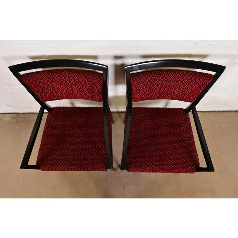 Paul McCobb Connoisseur Collection Black Lacquered Mahogany and Brass Armchairs, Pair - Image 5