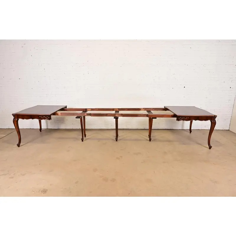 Romweber Antique French Provincial Louis XV Carved Rosewood Extension Dining Table, Newly Refinished - Image 5
