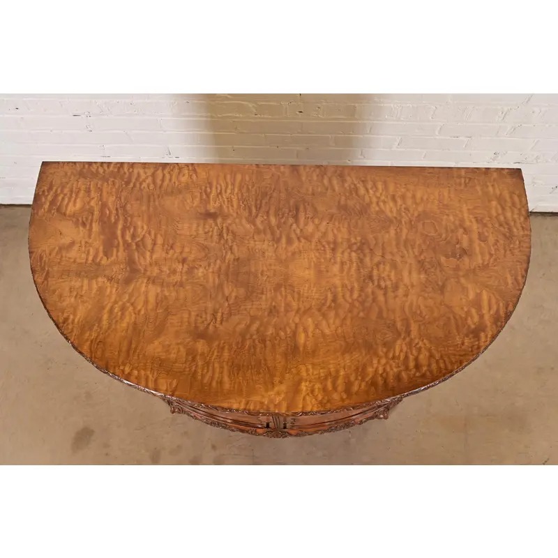 Romweber Chippendale Burl Wood Demilune Cabinet or Console Table, Circa 1920s - Image 5