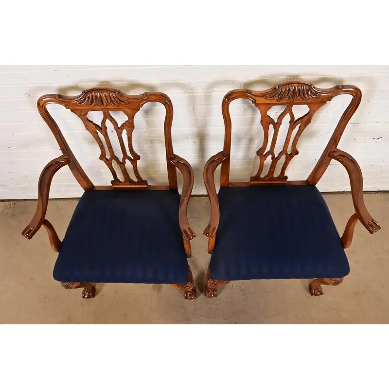 Romweber Chippendale Carved Walnut and Burl Wood Armchairs, Pair - Image 5