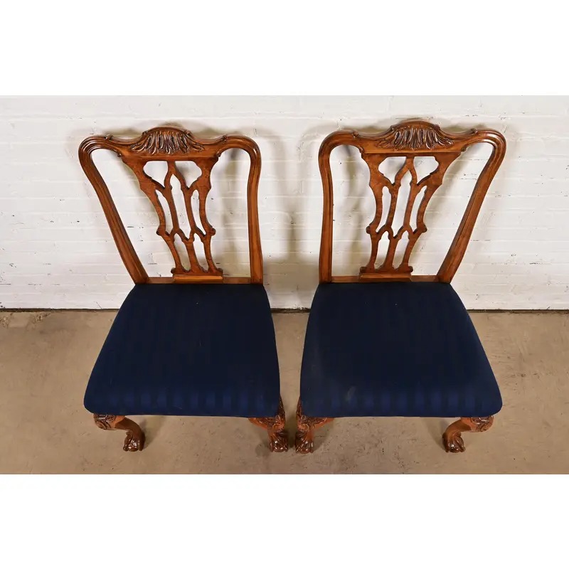 Romweber Chippendale Carved Walnut and Burl Wood Side Chairs or Dining Chairs, Pair - Image 5
