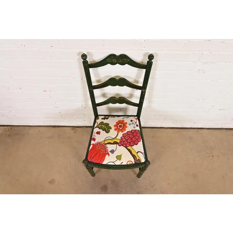 Stickley Brothers Antique Early American Country Cottage Green Lacquered Floral Painted Side Chair, Circa 1920s - Image 5