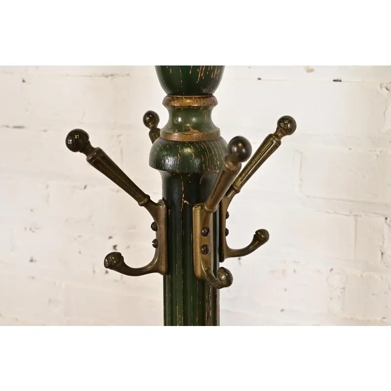 Stickley Brothers Antique Early American Country Cottage Green Lacquered Hall Tree, Circa 1920s - Image 5