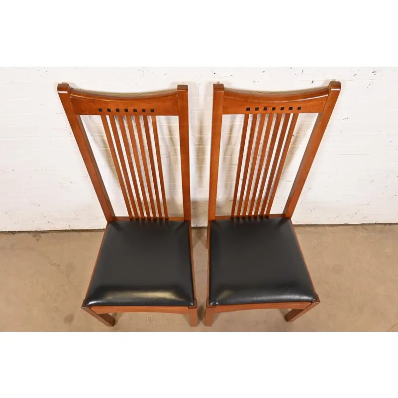 Stickley Mission Arts & Crafts Cherry Wood High Back Spindle Side Chairs or Dining Chairs, Pair - Image 5