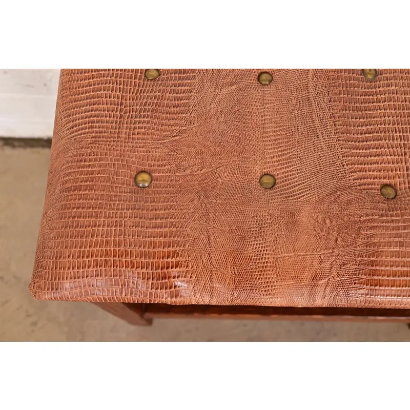 Stickley Style Antique Mission Oak Arts & Crafts Upholstered Footstool or Ottoman - Image 5