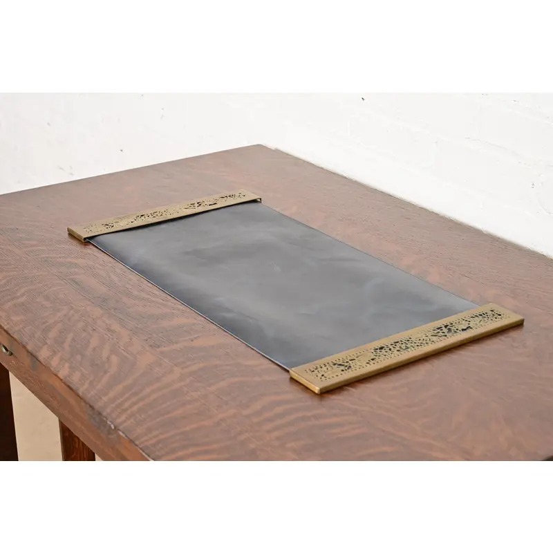Tiffany Studios New York Grapevine Bronze Doré Blotter Ends With Leather Desk Blotter - Image 5