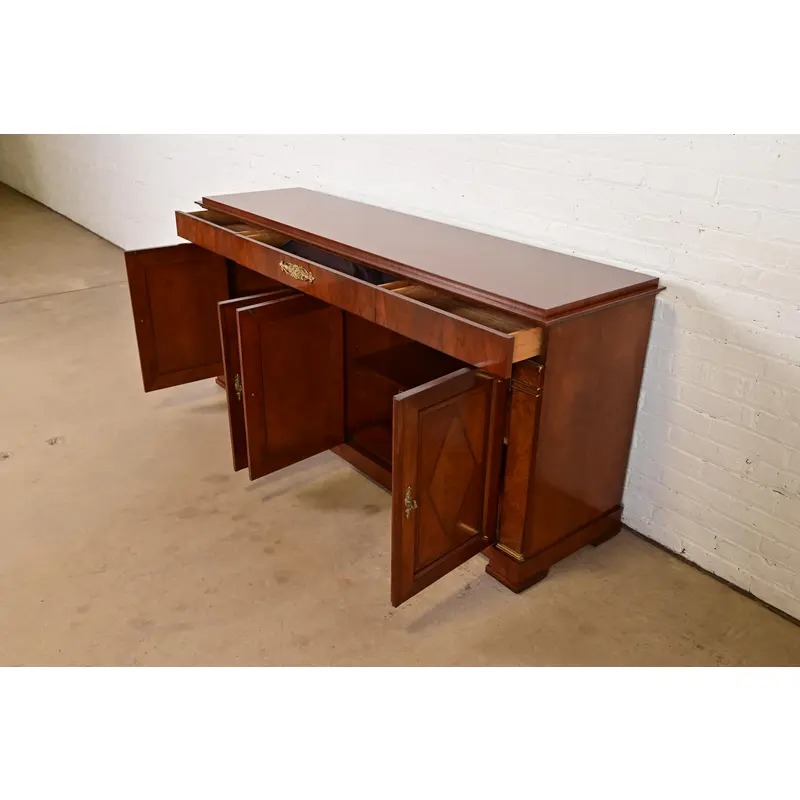 Baker Furniture French Regency Louis XVI Carved Cherry and Burl Wood Sideboard or Bar Cabinet - Image 6