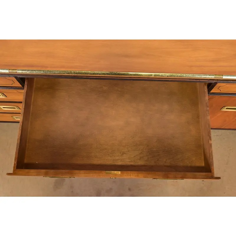 Baker Furniture Mid-Century Hollywood Regency Campaign Satinwood Desk or Executive Credenza, Circa 1960s - Image 6