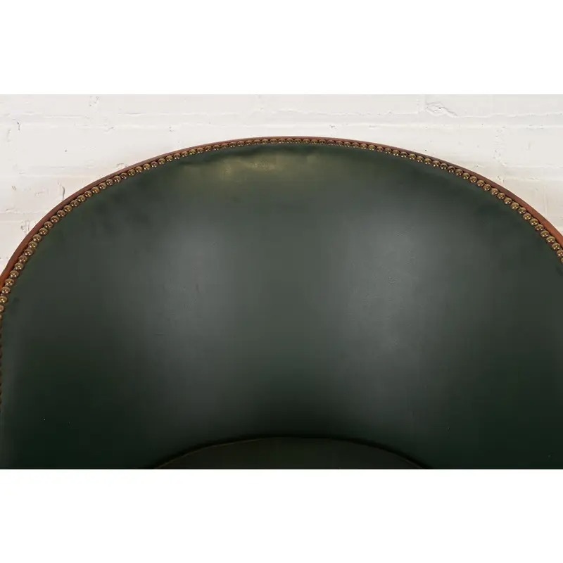 Baker Furniture Regency Carved Mahogany Leather Upholstered Lounge Chairs, Set of Four - Image 6