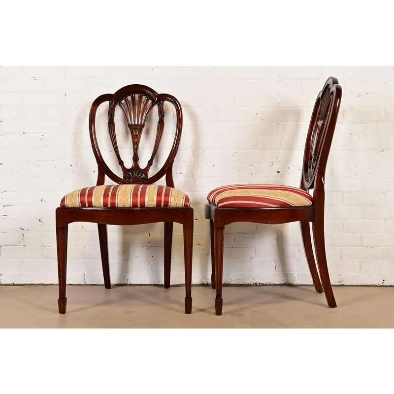 Baker Furniture Style Federal Carved Mahogany Shield Back Dining Chairs, Set of Six - Image 6