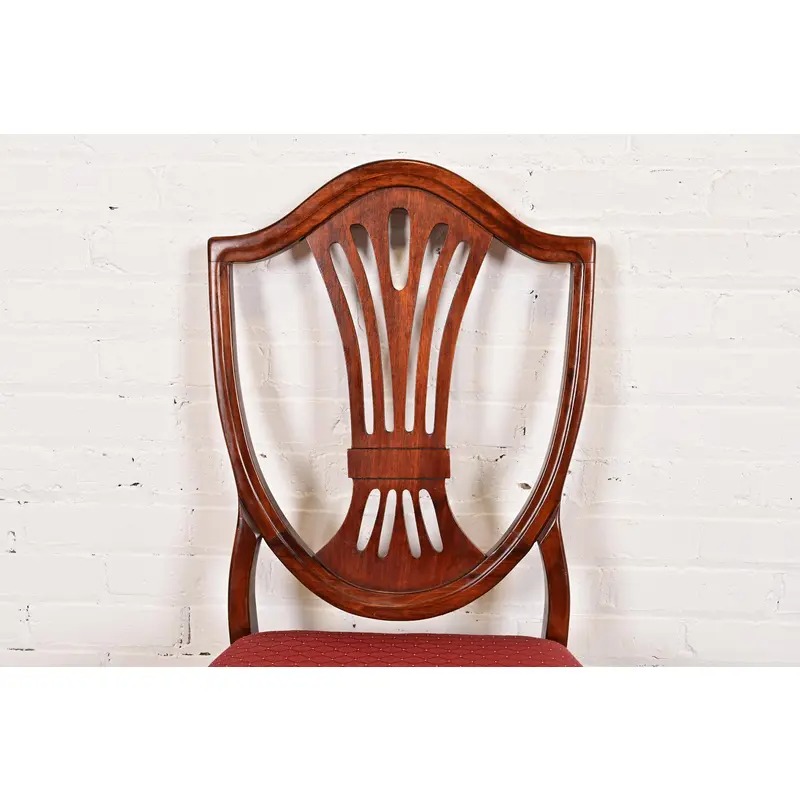 Baker Furniture Style Federal Mahogany Shield Back Dining Chairs, Pair - Image 6