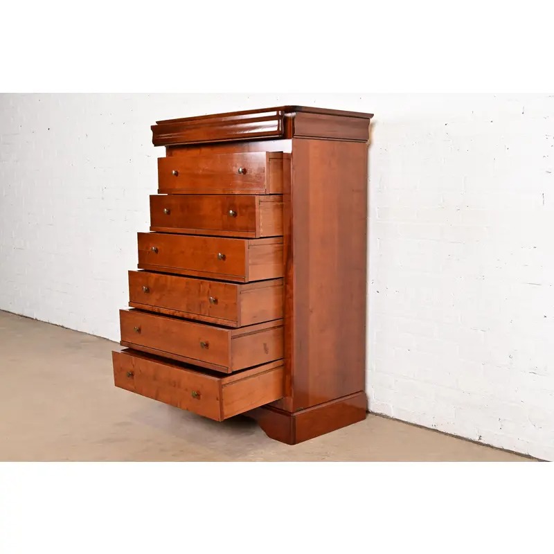 Grange French Louis Philippe Carved Cherry Wood Highboy Dresser or Chest of Drawers - Image 6