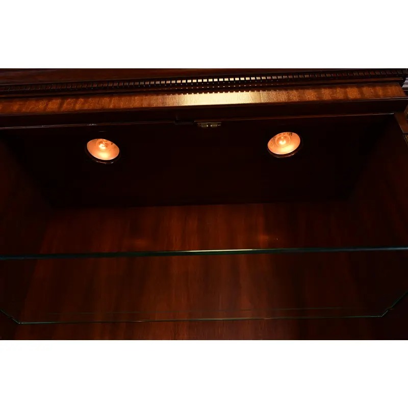 Henkel Harris Georgian Carved Mahogany Lighted Breakfront Bookcase Cabinet - Image 6