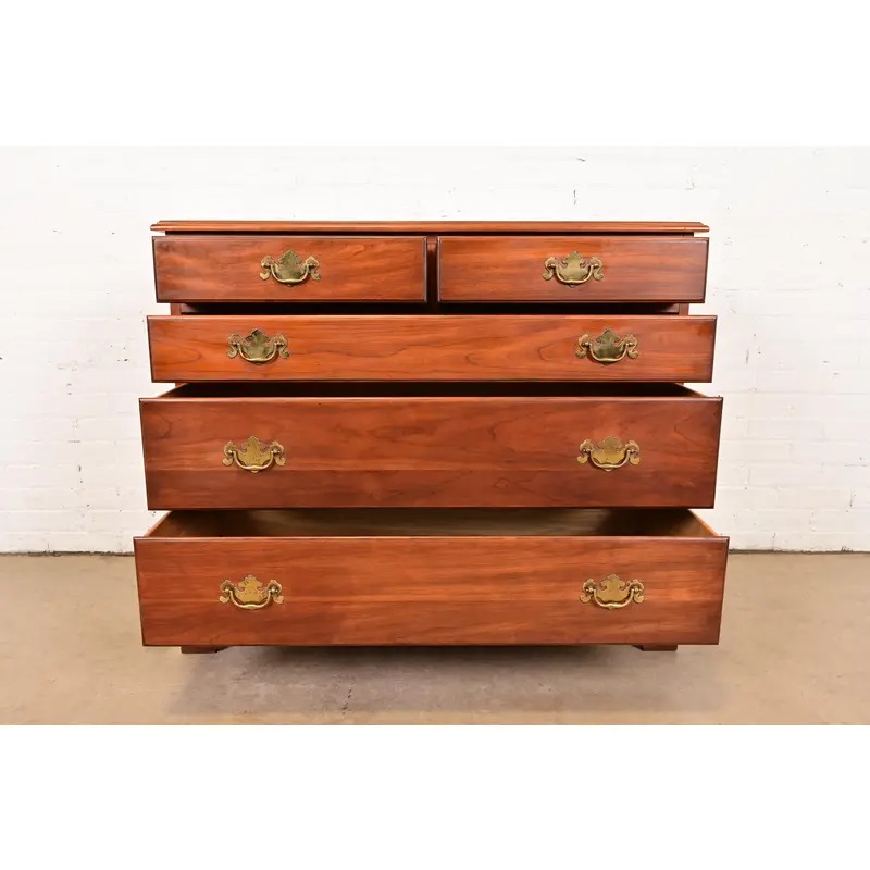 Henkel Harris Georgian Solid Cherry Wood Five-Drawer Dresser or Chest of Drawers, Circa 1960s - Image 6