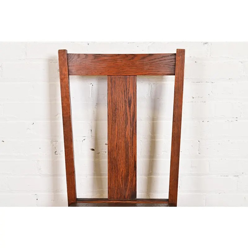 Limbert Style Antique Mission Oak Arts & Crafts T-Back Side Chairs or Dining Chairs, Pair - Image 6